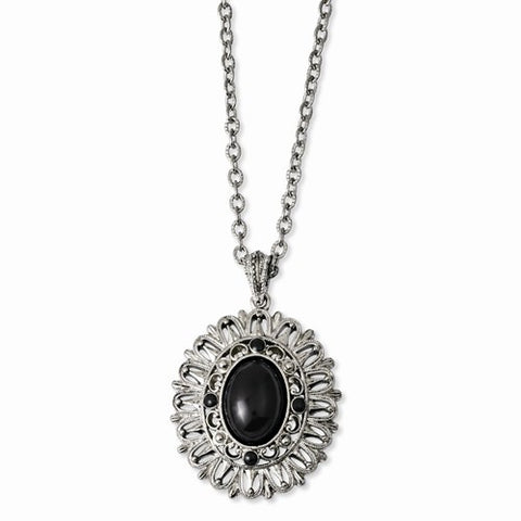 Silver-tone Black Crystal Necklace