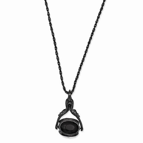 Black-plated Black Grey & Clear Crystal Spinning Necklace