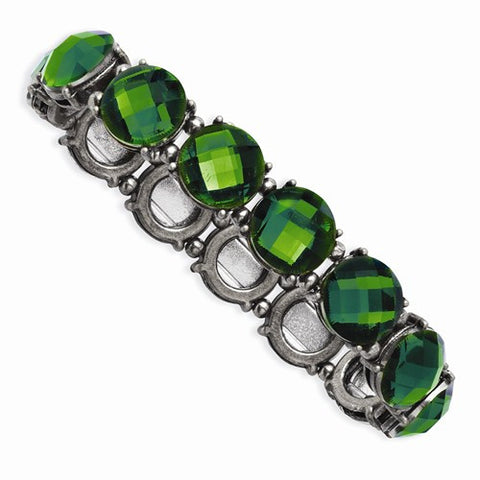 Silver-tone Green Epoxy Stones Stretch Bracelet