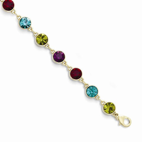 Gold-tone Multicolor Crystals Bracelet w/ext, 7 inch w/ext, Jewelry Bracelets for Women