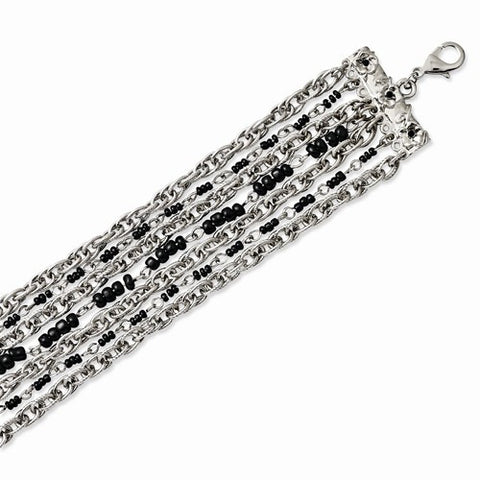 Silver-tone Black Crystal Multichain Bracelet w/ext, 7.25 inch w/ext, Jewelry Bracelets for Women