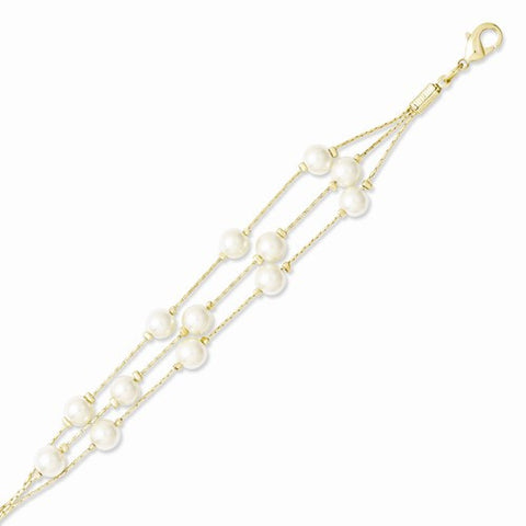 Gold-tone White Glass Pearls Bracelet w/ext, 7.5 inch w/ext, Jewelry Bracelets for Women