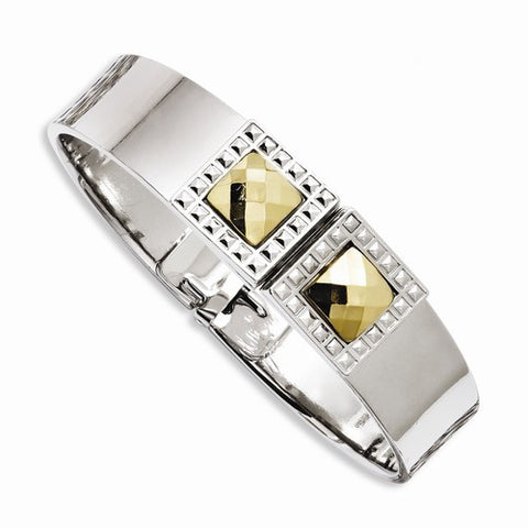 Laundry Silver-tone w/Simulated Gold-tone Stones Hinged Bangle