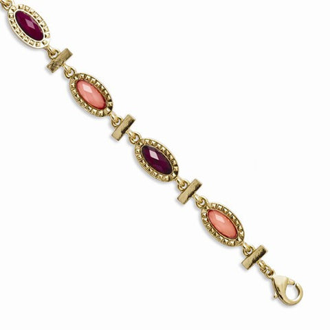 Laundry Gold-tone Peach & Raspberry Resin Stones Bracelet