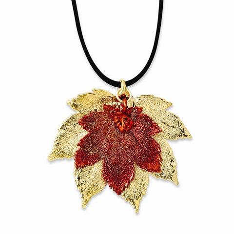 24K Gold, Iridescent Copper Dipped Double Full Moon Maple Leaf Necklace