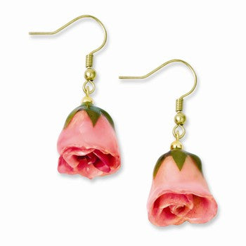 Lacquer Dipped Pink Rose Dangle Earrings