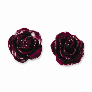 Lacquer Dipped Burgundy Rose Post Earrings