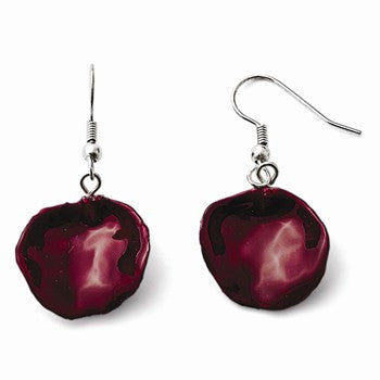 Lacquered Burgundy Rose Petal Slvr-pltd Shepherd Hook Earrings