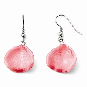 Lacquer Dipped Pink Rose Petal Slvr-pltd Shepherd Hook Earrings