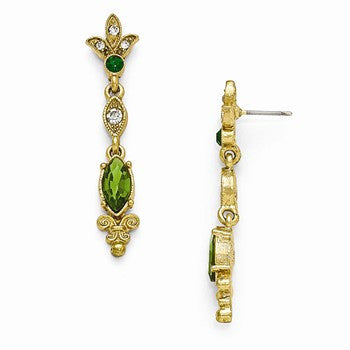 Gold-tone Green Clear Glass Post Drop Earrings