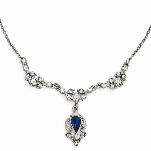 Silver-Tone Blue & Clear Glass Necklace