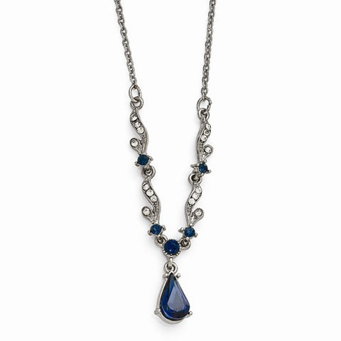 Silver-Tone Blue & Clear Glass Necklace