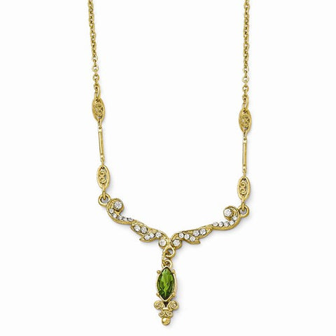 Gold-Tone Green & Clear Glass Necklace