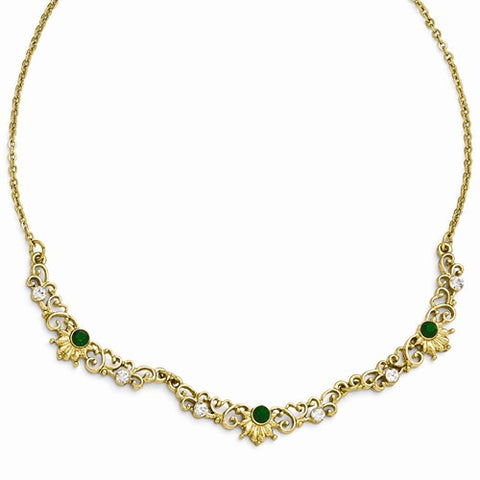 Gold-Tone Green, Clear Glassext Link Necklace