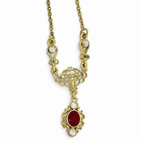 Gold-Tone Red & Clear Glass Necklace