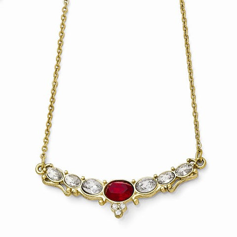 Gold-Tone Red & Clear Glass Necklace