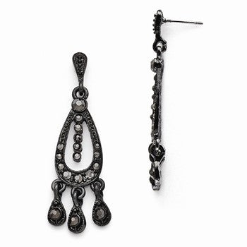 Black-plated Black Glass Post Drop Earrings