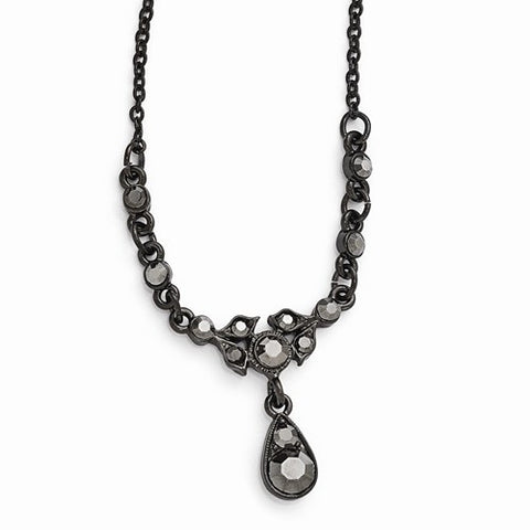 Black-Plated Black Glass Ext Drop Necklace