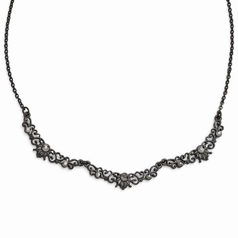 Black-Plated Glassext Filigree Link Necklace