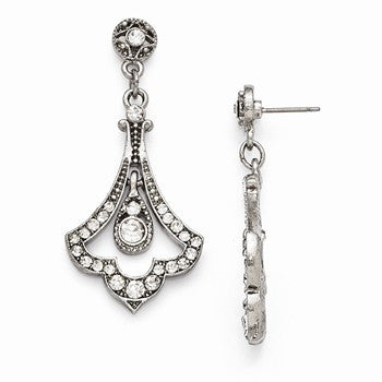 Silver-tone Clear Glass Post Fleur Drop Earrings