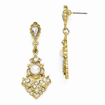 Gold-tone Glass Simulated Pearl Drop Earrings