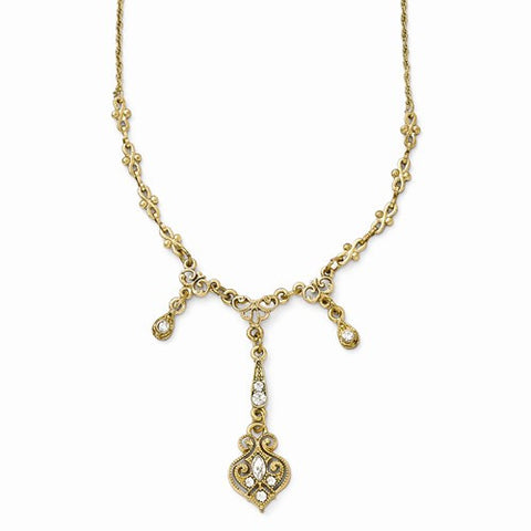 Gold-Tone Clear Glass Ext Triple Drop Necklace