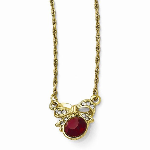 Gold-Tone Red & Clear Glass Bow Necklace