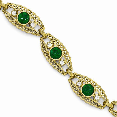 Gold-ToneGreen & Clear Crystal Bracelet