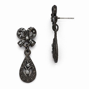 Black-plated Black Glass Post Drop Earrings