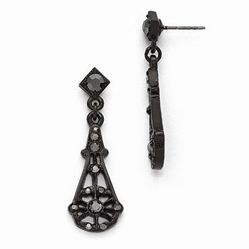 Black-plated Black Glass Post Drop Earrings