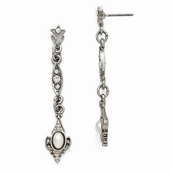 Silver-tone Clear Glass Simulated Pearl Earrings