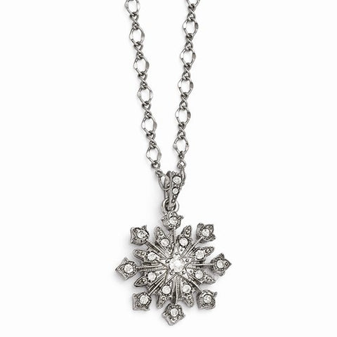 Silver-Tone Clear Glass Snowflake Ext Necklace