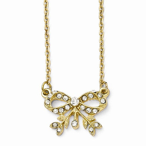 Gold-Tone Clear Crystal Bow Necklace