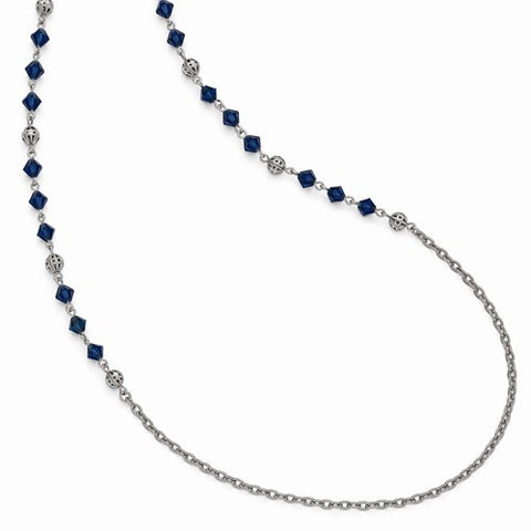 Silver-Tone Blue Glass & Alloy Bead Necklace