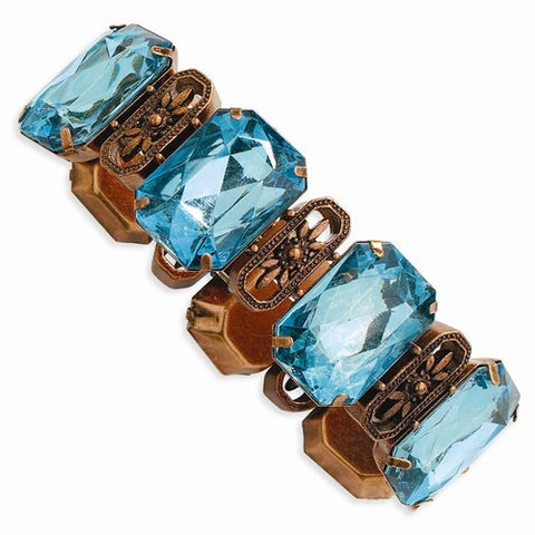 Burnished Copper-tone Aqua Acrylic Stone Stretch Bracelet