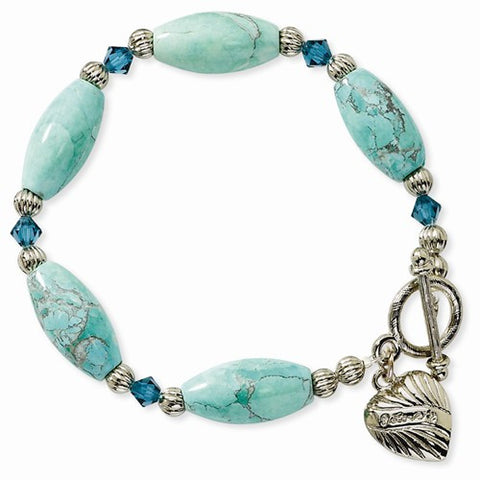 Silver-tone Teal & Blue Acrylic Beads Bracelet