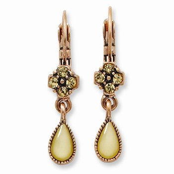 Copper-tone Lt.Colorado Crystal/Golden MOP Leverback Earrings