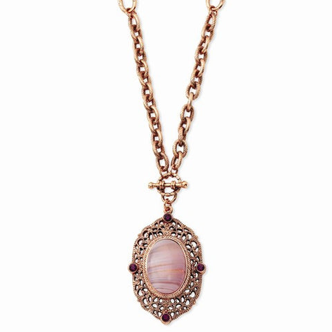 Copper-tone Lt & Dk Purple Crystal Necklace