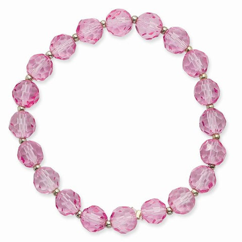 Silver-tone Pink Glass Beads Stretch Bracelet