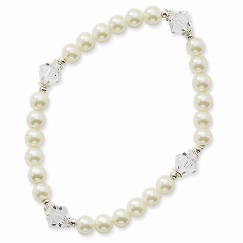 Silver-tone Glass Pearl & Crystal Beads Stretch Bracelet