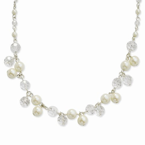 Silver-tone Simulated Pearl & Glass Crystal Necklace