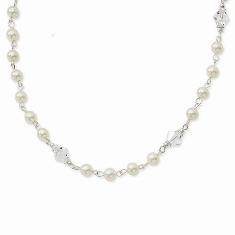 Silver-tone Glass Pearl & Crystal Beads Necklace