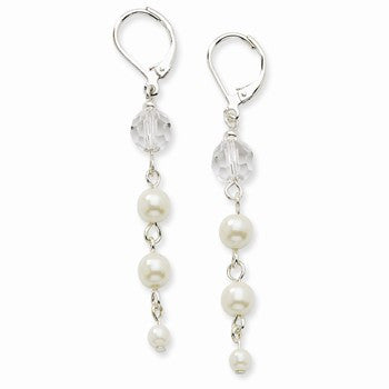 Silver-tone Glass Crystal Beads Leverback Earrings