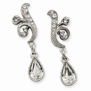 Silver-tone Swarovski Elements Teardrop Post Dangle Earrings