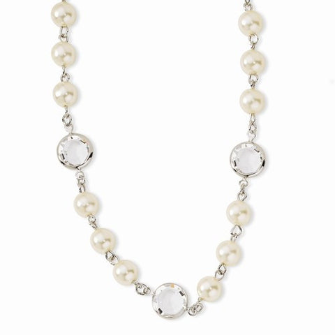 Silver-tone Glass Beads & Crystal Stones Necklace