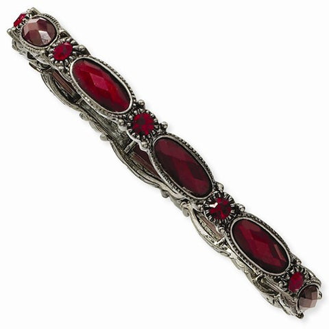 Black-plated Red Crystal Stretch Bracelet