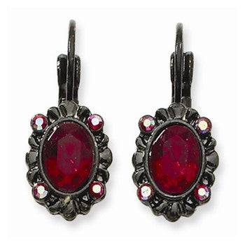 Black-plated Red Aurora Borealis Glass Stones Leverback Earrings