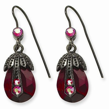 Black-plated Red Aurora Borealis Glass Stones Dangle Earrings