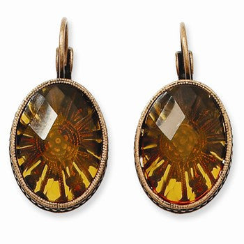 Burnished Copper-tone Brown Epoxy Stone Leverback Earrings