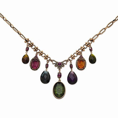 Burnish Copper-tone Etched Multi Color Crystals Necklace